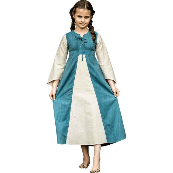 Elsa Girls Medieval Dress - Blue with Natural