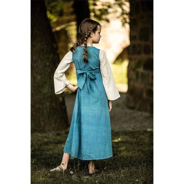 Elsa Girls Medieval Dress - Blue with Natural