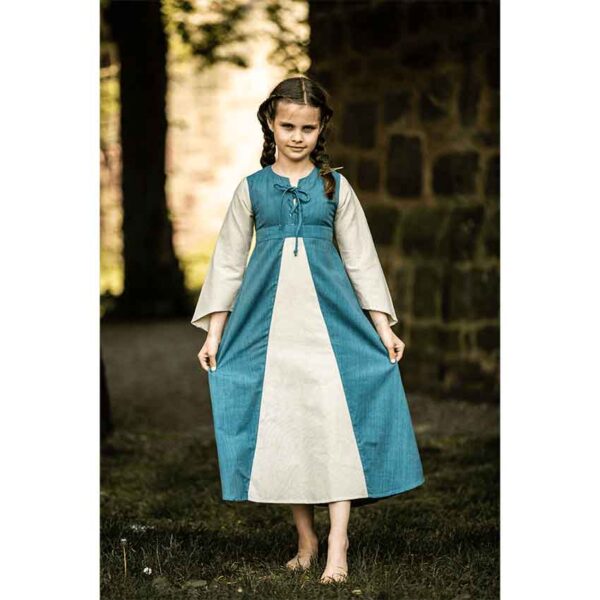 Elsa Girls Medieval Dress - Blue with Natural