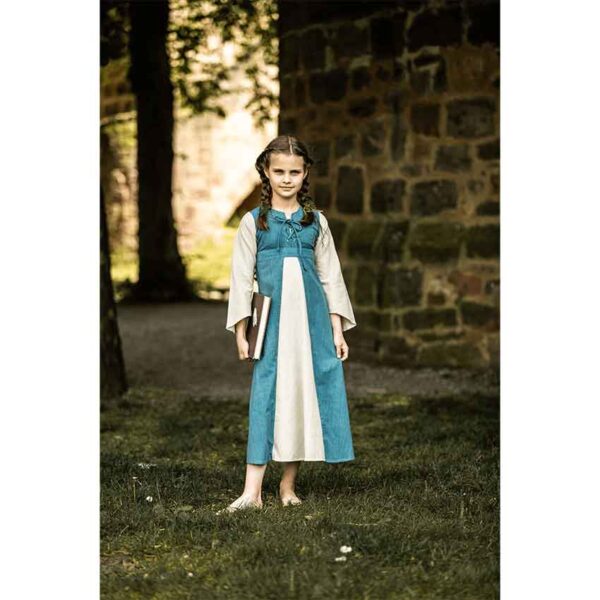 Elsa Girls Medieval Dress - Blue with Natural
