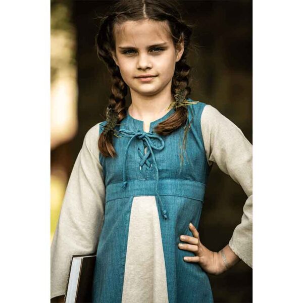 Elsa Girls Medieval Dress - Blue with Natural