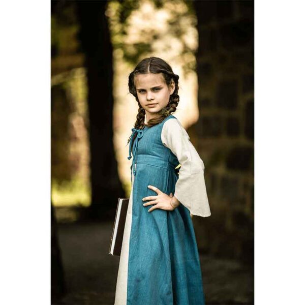 Elsa Girls Medieval Dress - Blue with Natural