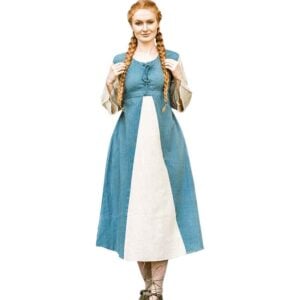 Ilse Medieval Cotton Dress - Dove Blue with Natural