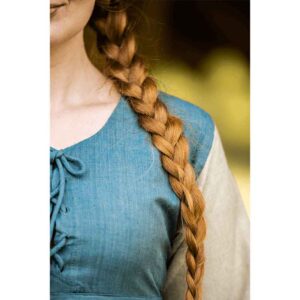 Ilse Medieval Cotton Dress - Dove Blue with Natural