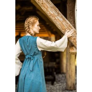 Ilse Medieval Cotton Dress - Dove Blue with Natural