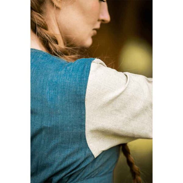 Ilse Medieval Cotton Dress - Dove Blue with Natural