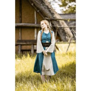 Ilse Medieval Cotton Dress - Dove Blue with Natural