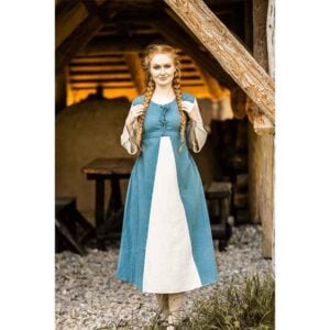 Ilse Medieval Cotton Dress - Dove Blue with Natural