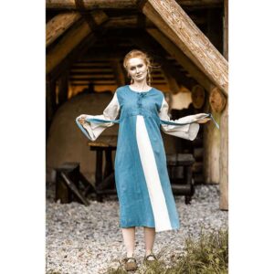 Ilse Medieval Cotton Dress - Dove Blue with Natural