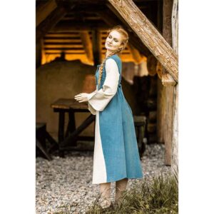 Ilse Medieval Cotton Dress - Dove Blue with Natural