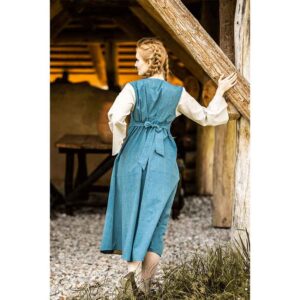 Ilse Medieval Cotton Dress - Dove Blue with Natural