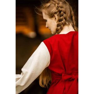 Ilse Medieval Cotton Dress - Red with Natural