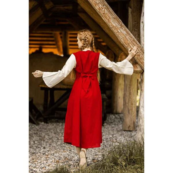 Ilse Medieval Cotton Dress - Red with Natural
