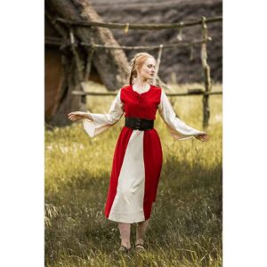 Ilse Medieval Cotton Dress - Red with Natural