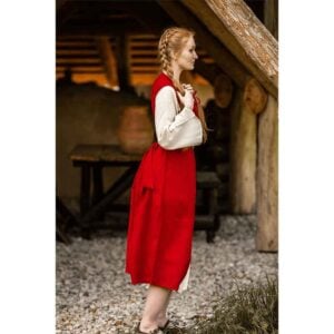 Ilse Medieval Cotton Dress - Red with Natural
