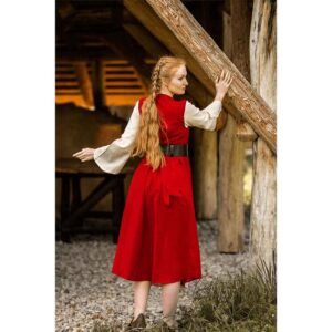 Ilse Medieval Cotton Dress - Red with Natural