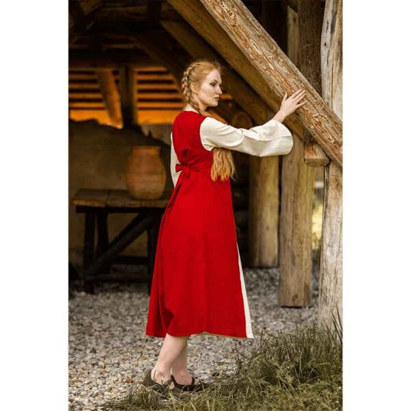 Ilse Medieval Cotton Dress - Red with Natural