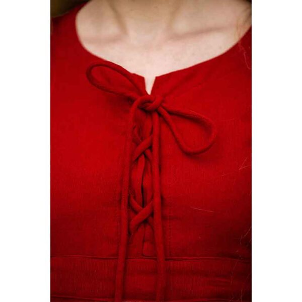 Ilse Medieval Cotton Dress - Red with Natural