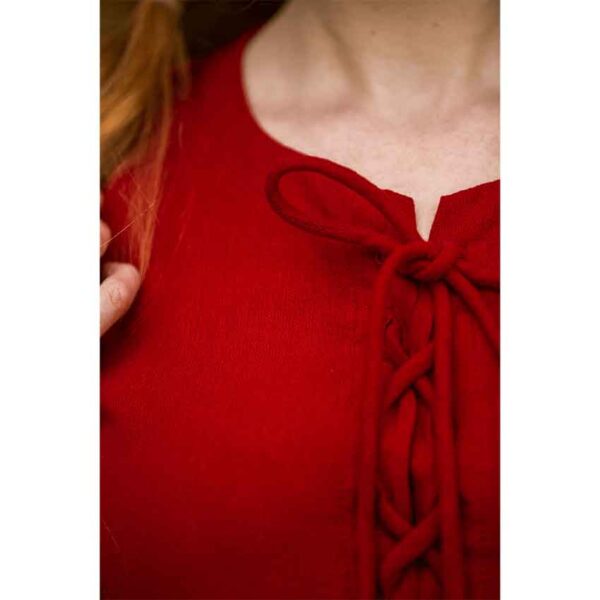 Ilse Medieval Cotton Dress - Red with Natural