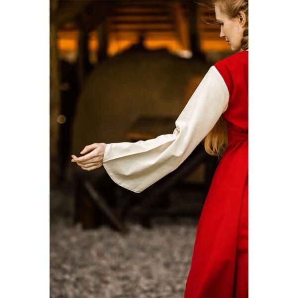 Ilse Medieval Cotton Dress - Red with Natural