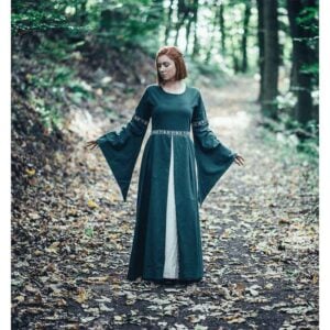 Ava Autumn Medieval Dress - Green with Natural