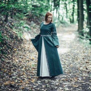 Ava Autumn Medieval Dress - Green with Natural