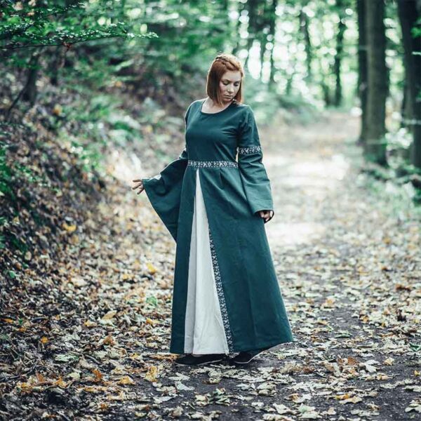 Ava Autumn Medieval Dress - Green with Natural