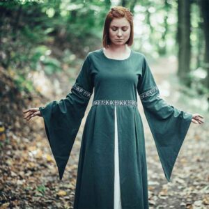 Ava Autumn Medieval Dress - Green with Natural