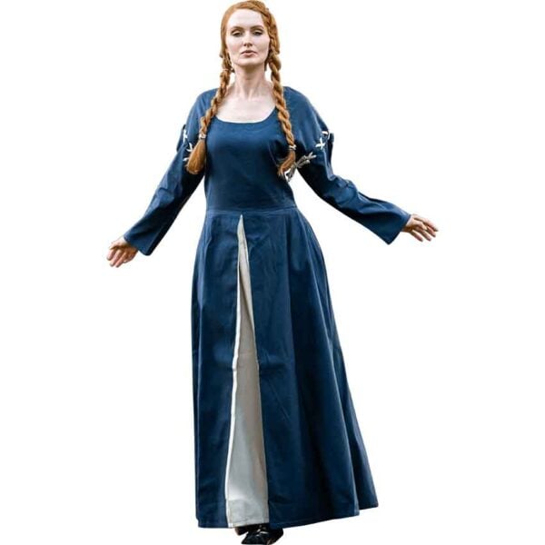 Larina Medieval Dress - Dove Blue with Natural