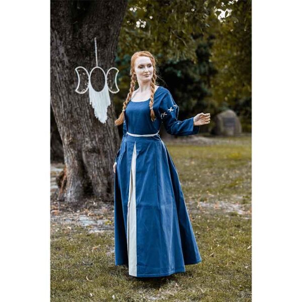 Larina Medieval Dress - Dove Blue with Natural