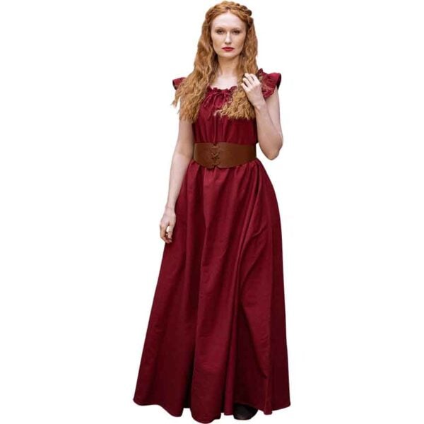 Clara Ruffled Shoulder Medieval Dress - Red
