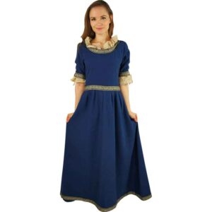 Ennlin Medieval Noble's Short Sleeve Dress - Blue