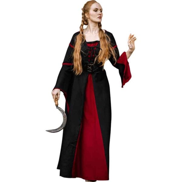 Berblin Medieval Trumpet Sleeve Dress - Black with Red
