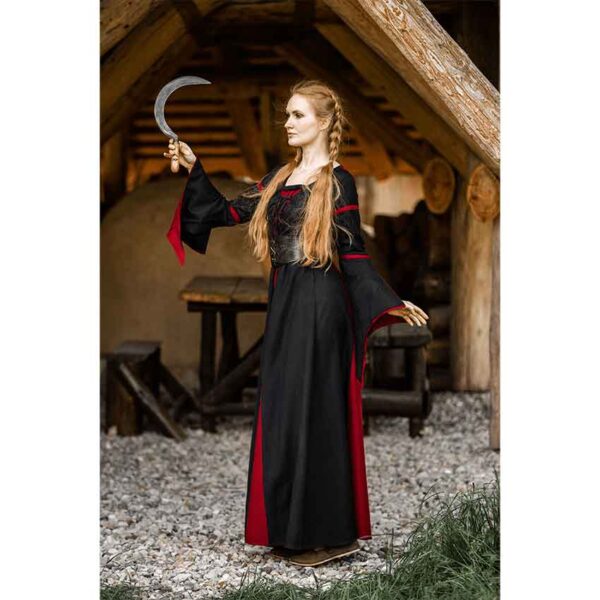Berblin Medieval Trumpet Sleeve Dress - Black with Red