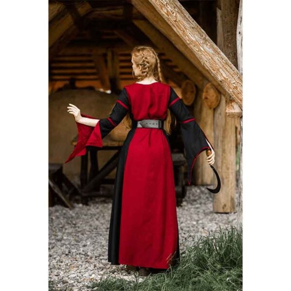 Berblin Medieval Trumpet Sleeve Dress - Black with Red