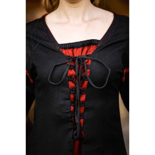 Berblin Medieval Trumpet Sleeve Dress - Black with Red