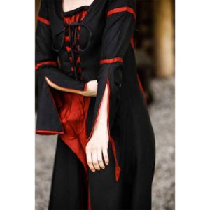 Berblin Medieval Trumpet Sleeve Dress - Black with Red