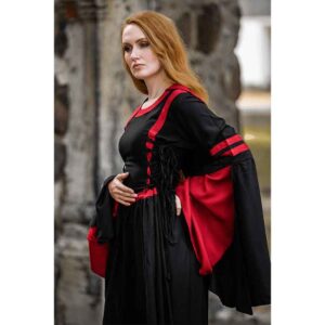 Isolde Hooded Medieval Dress - Black with Red