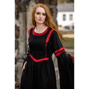Isolde Hooded Medieval Dress - Black with Red