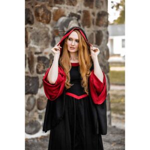 Isolde Hooded Medieval Dress - Black with Red