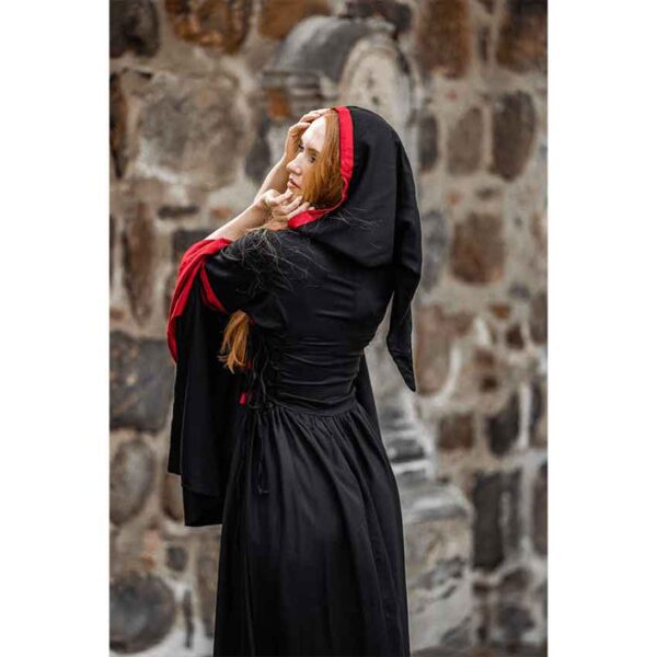 Isolde Hooded Medieval Dress - Black with Red