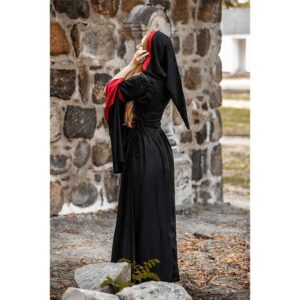 Isolde Hooded Medieval Dress - Black with Red