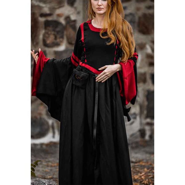 Isolde Hooded Medieval Dress - Black with Red