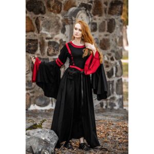 Isolde Hooded Medieval Dress - Black with Red
