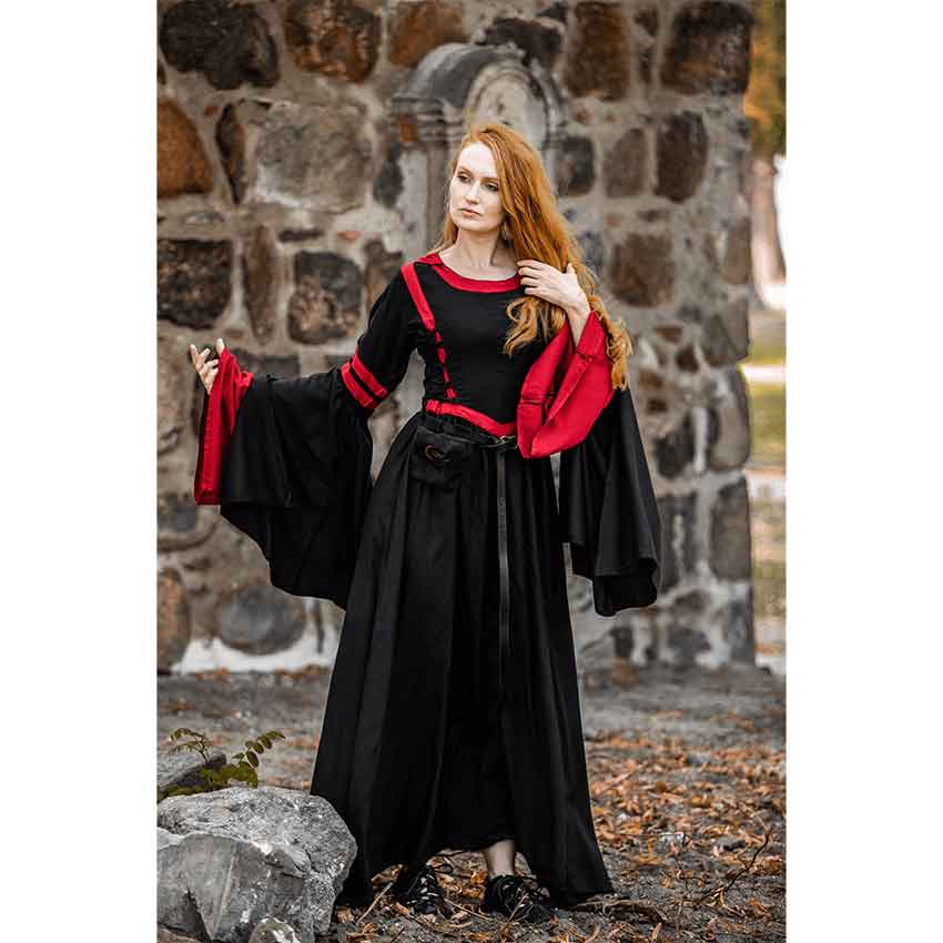 Isolde Hooded Medieval Dress - Black with Red