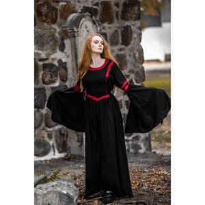 Isolde Hooded Medieval Dress - Black with Red