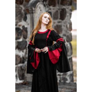 Isolde Hooded Medieval Dress - Black with Red
