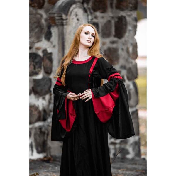 Isolde Hooded Medieval Dress - Black with Red