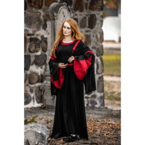 Isolde Hooded Medieval Dress - Black with Red