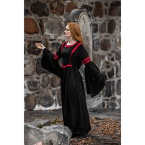 Isolde Hooded Medieval Dress - Black with Red